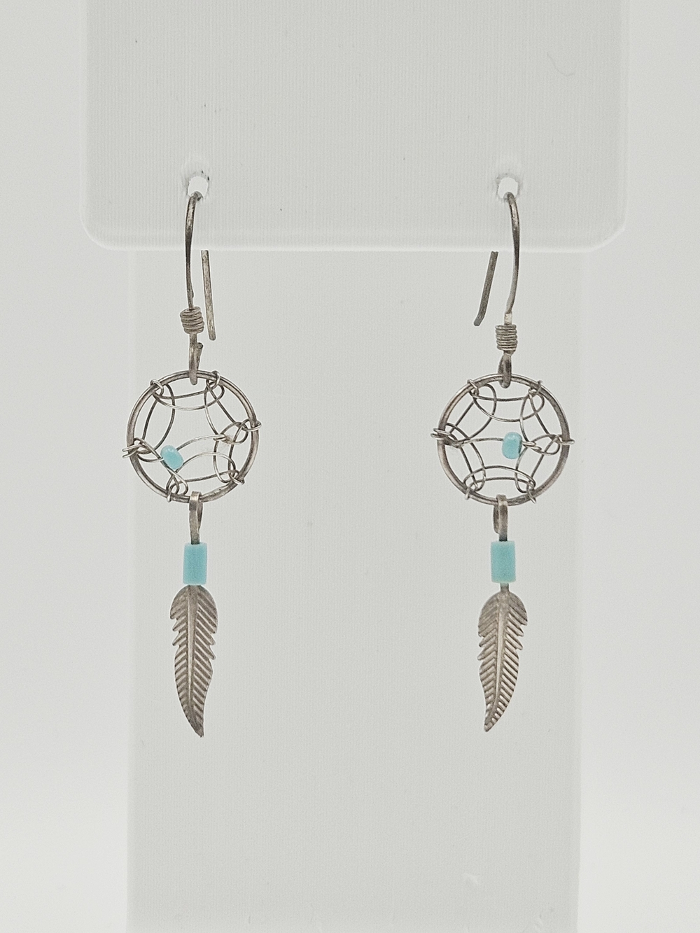 Turquoise Dreamcatcher Feather Drop Earrings